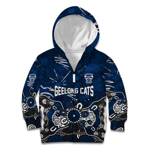 Personalized Geelong Cats Kid Hoodie Aboriginal Dot Painting Graffiti Style