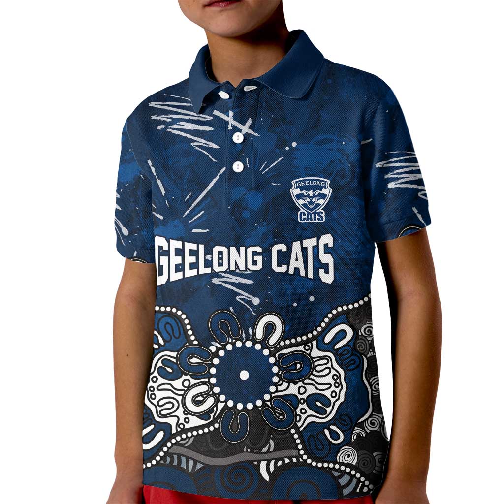 Personalized Geelong Cats Kid Polo Shirt Aboriginal Dot Painting Graffiti Style