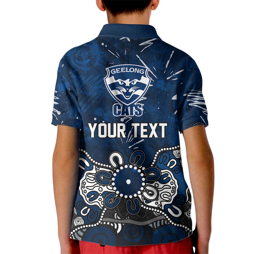 Personalized Geelong Cats Kid Polo Shirt Aboriginal Dot Painting Graffiti Style