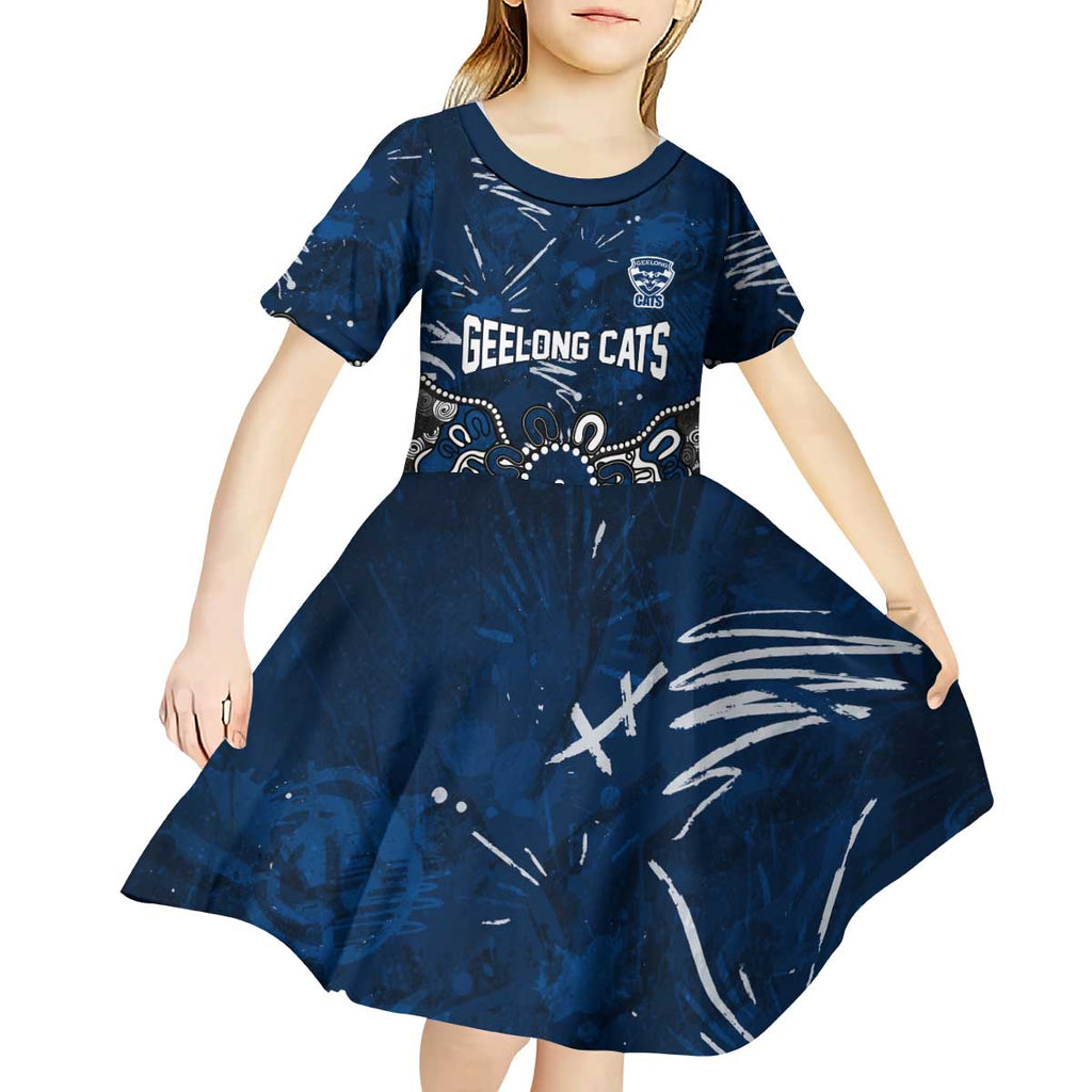 Personalized Geelong Cats Kid Short Sleeve Dress Aboriginal Dot Painting Graffiti Style