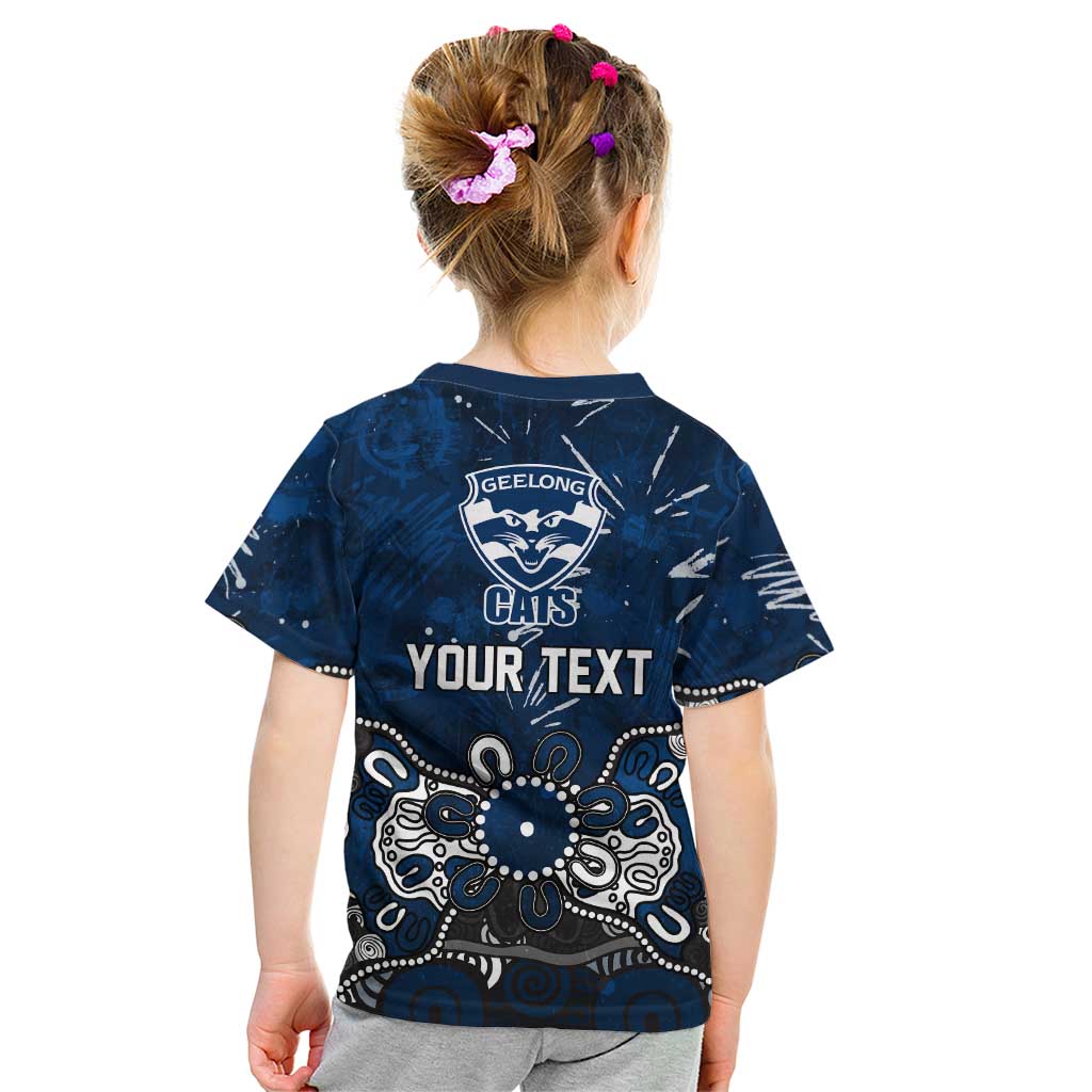 Personalized Geelong Cats Kid T Shirt Aboriginal Dot Painting Graffiti Style
