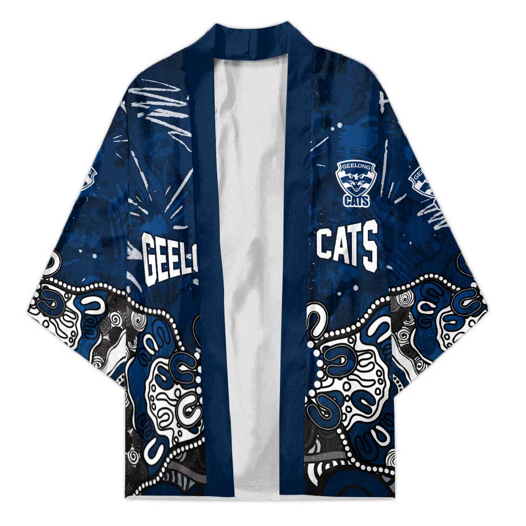 Personalized Geelong Cats Kimono Aboriginal Dot Painting Graffiti Style