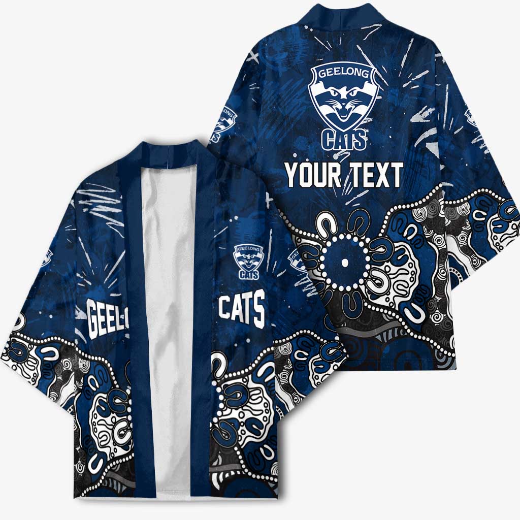 Personalized Geelong Cats Kimono Aboriginal Dot Painting Graffiti Style