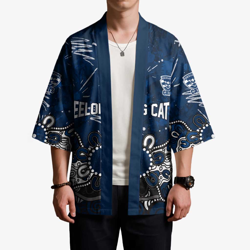 Personalized Geelong Cats Kimono Aboriginal Dot Painting Graffiti Style