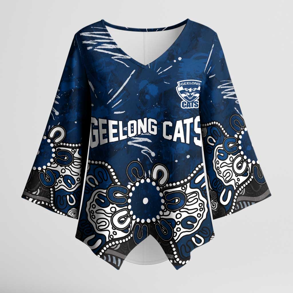 Personalized Geelong Cats Kimono Sleeve Blouse Aboriginal Dot Painting Graffiti Style
