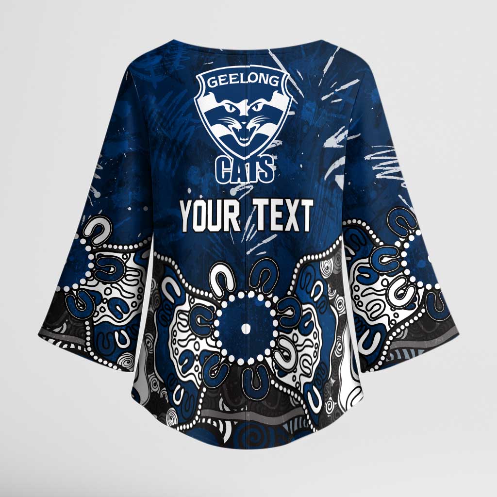 Personalized Geelong Cats Kimono Sleeve Blouse Aboriginal Dot Painting Graffiti Style