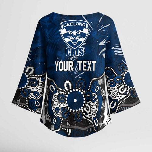 Personalized Geelong Cats Kimono Sleeve Blouse Aboriginal Dot Painting Graffiti Style