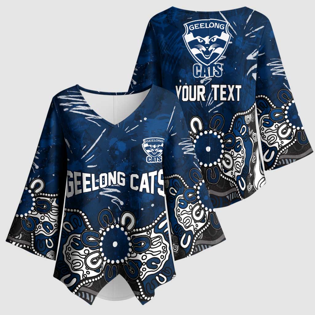 Personalized Geelong Cats Kimono Sleeve Blouse Aboriginal Dot Painting Graffiti Style