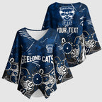 Personalized Geelong Cats Kimono Sleeve Blouse Aboriginal Dot Painting Graffiti Style