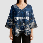 Personalized Geelong Cats Kimono Sleeve Blouse Aboriginal Dot Painting Graffiti Style