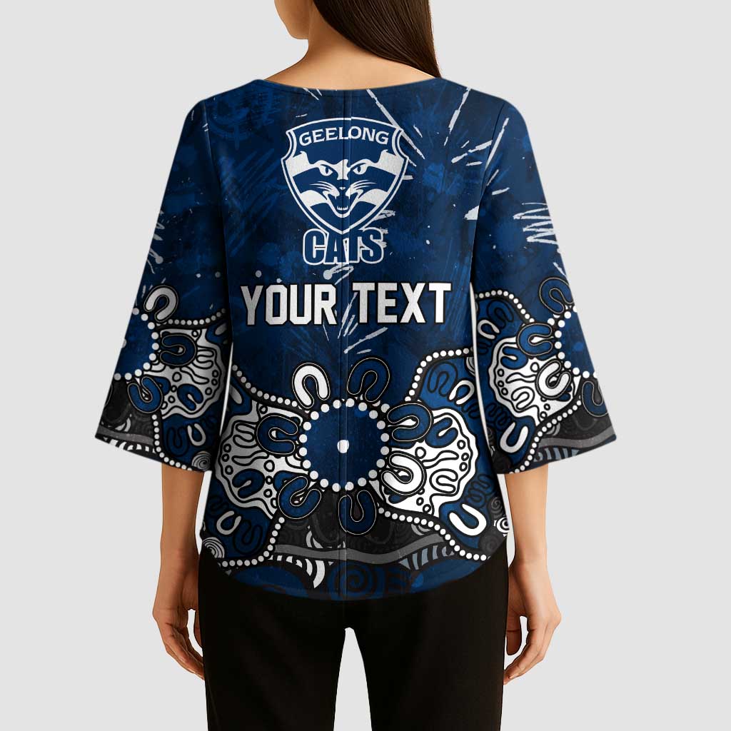 Personalized Geelong Cats Kimono Sleeve Blouse Aboriginal Dot Painting Graffiti Style