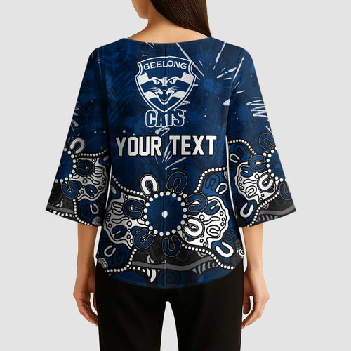 Personalized Geelong Cats Kimono Sleeve Blouse Aboriginal Dot Painting Graffiti Style