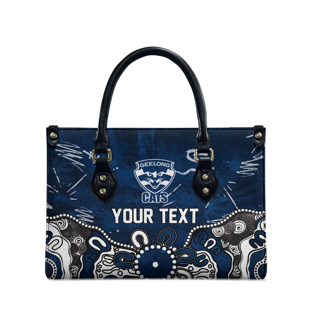 Personalized Geelong Cats Leather Bag Aboriginal Dot Painting Graffiti Style