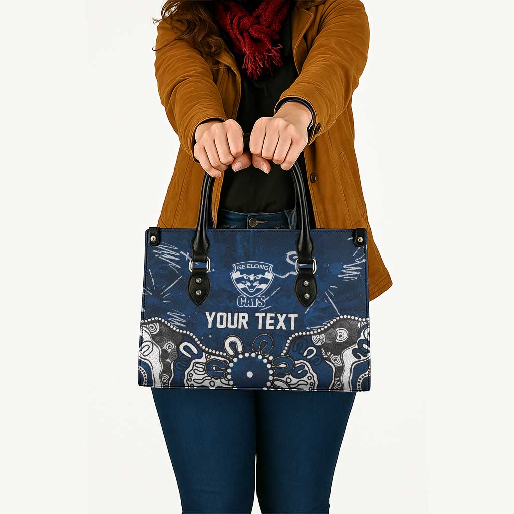 Personalized Geelong Cats Leather Bag Aboriginal Dot Painting Graffiti Style