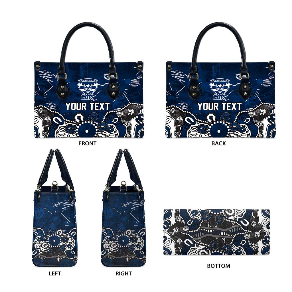 Personalized Geelong Cats Leather Bag Aboriginal Dot Painting Graffiti Style