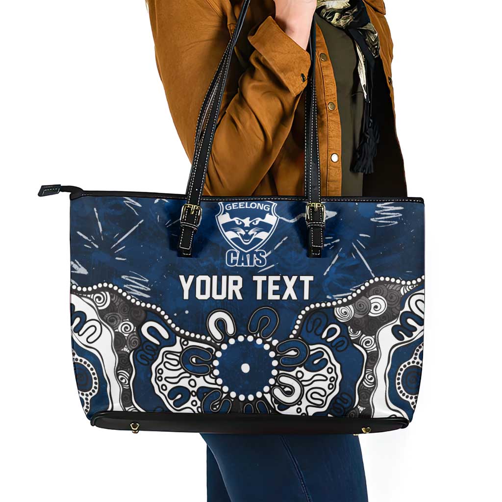 Personalized Geelong Cats Leather Tote Bag Aboriginal Dot Painting Graffiti Style