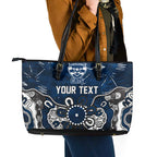 Personalized Geelong Cats Leather Tote Bag Aboriginal Dot Painting Graffiti Style