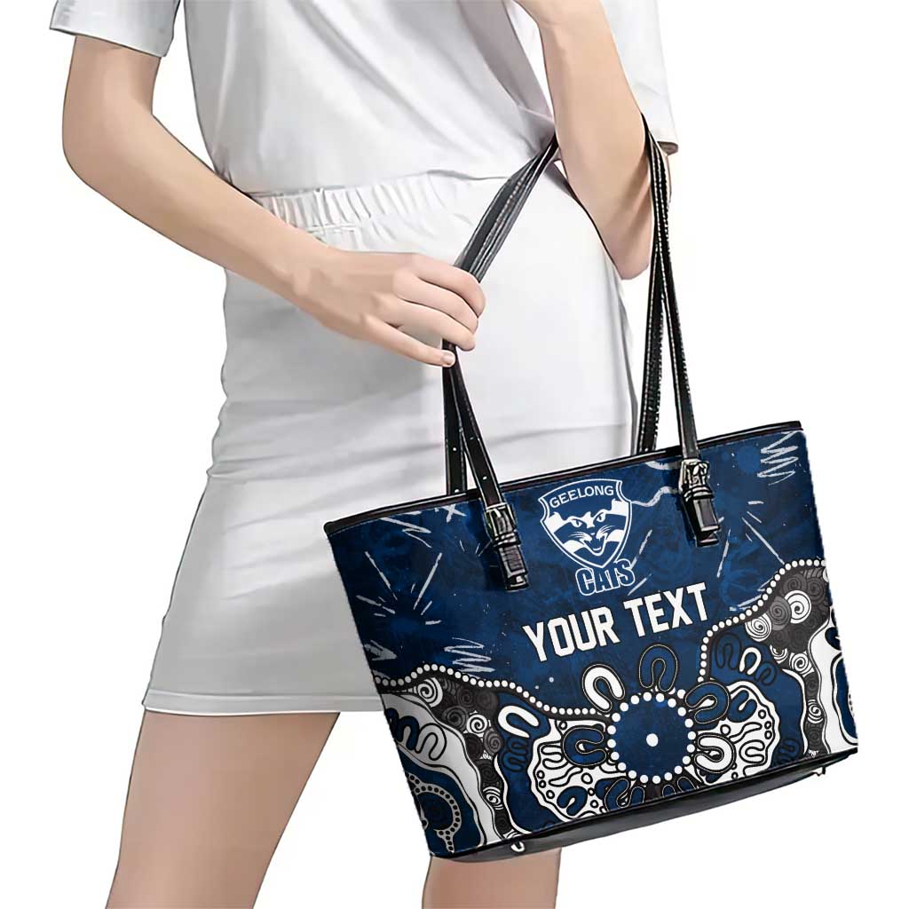 Personalized Geelong Cats Leather Tote Bag Aboriginal Dot Painting Graffiti Style