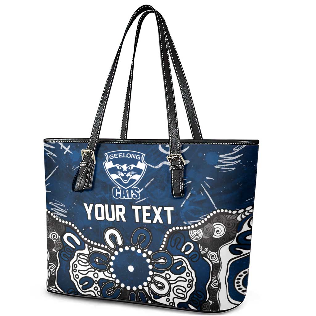 Personalized Geelong Cats Leather Tote Bag Aboriginal Dot Painting Graffiti Style