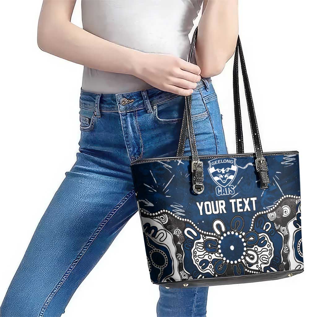 Personalized Geelong Cats Leather Tote Bag Aboriginal Dot Painting Graffiti Style