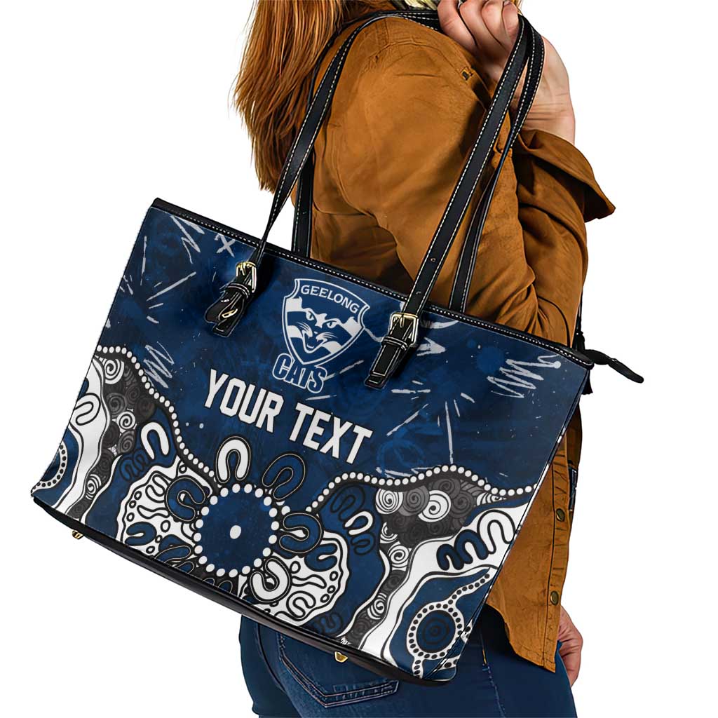Personalized Geelong Cats Leather Tote Bag Aboriginal Dot Painting Graffiti Style