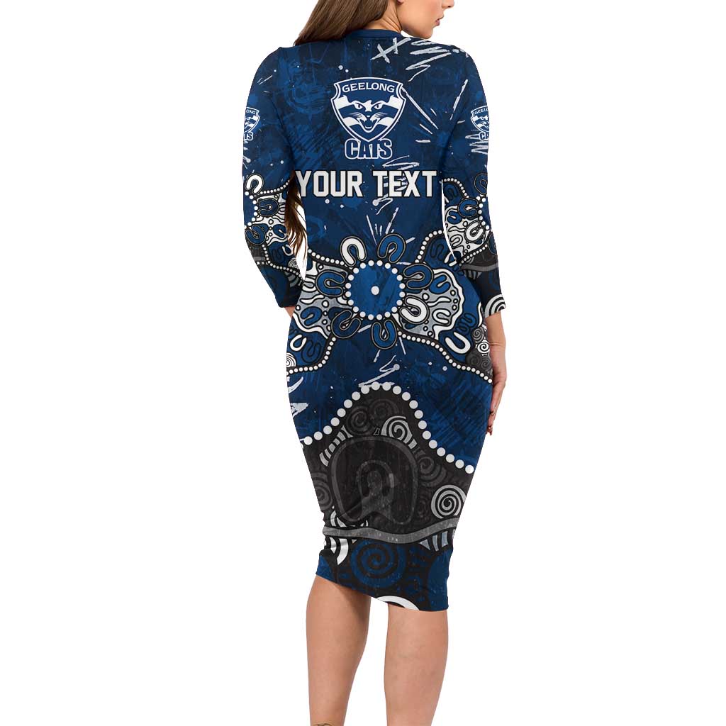 Personalized Geelong Cats Long Sleeve Bodycon Dress Aboriginal Dot Painting Graffiti Style