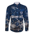 Personalized Geelong Cats Long Sleeve Button Shirt Aboriginal Dot Painting Graffiti Style