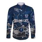 Personalized Geelong Cats Long Sleeve Button Shirt Aboriginal Dot Painting Graffiti Style