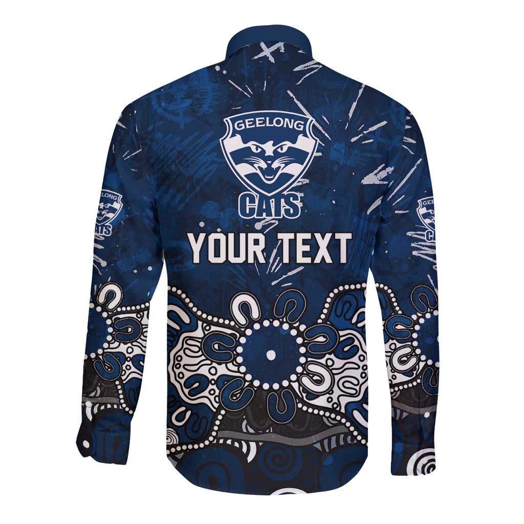 Personalized Geelong Cats Long Sleeve Button Shirt Aboriginal Dot Painting Graffiti Style
