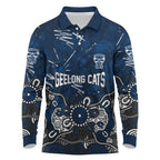 Personalized Geelong Cats Long Sleeve Polo Shirt Aboriginal Dot Painting Graffiti Style