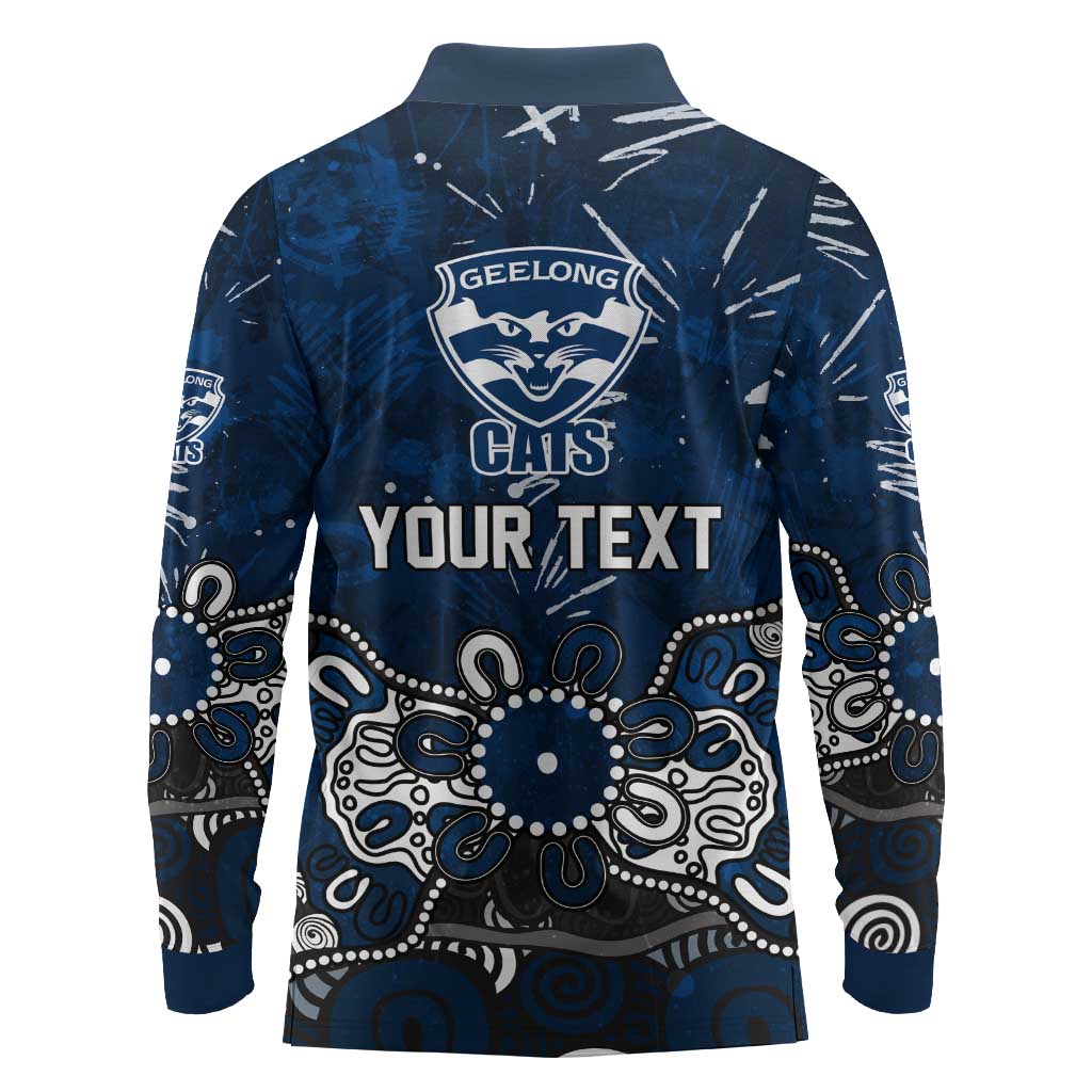 Personalized Geelong Cats Long Sleeve Polo Shirt Aboriginal Dot Painting Graffiti Style