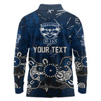 Personalized Geelong Cats Long Sleeve Polo Shirt Aboriginal Dot Painting Graffiti Style