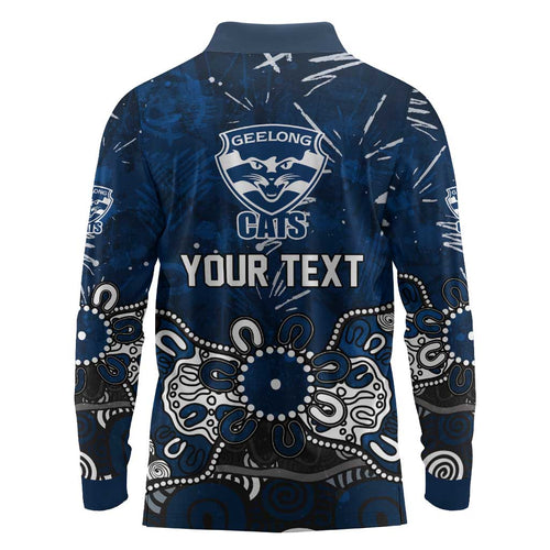 Personalized Geelong Cats Long Sleeve Polo Shirt Aboriginal Dot Painting Graffiti Style