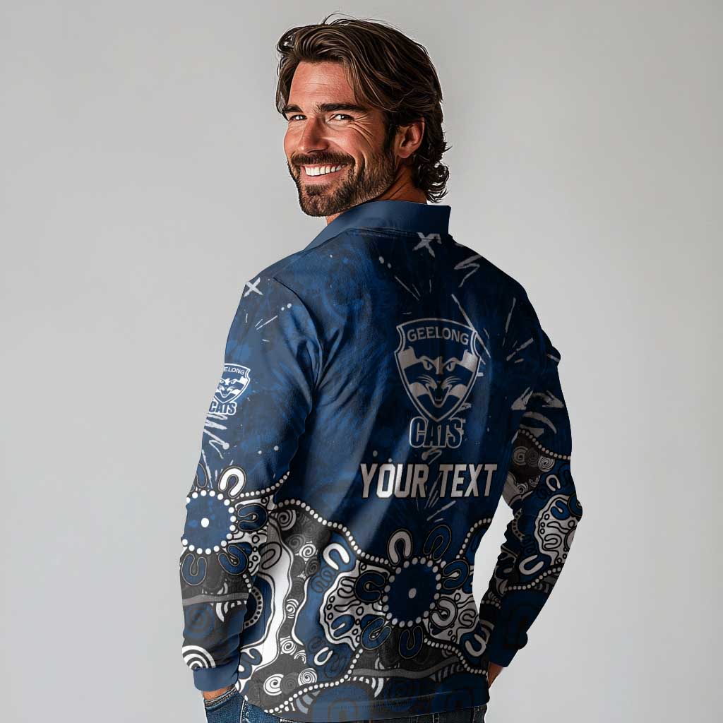 Personalized Geelong Cats Long Sleeve Polo Shirt Aboriginal Dot Painting Graffiti Style