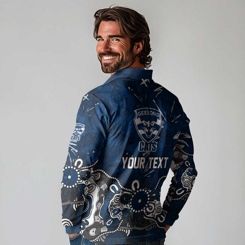 Personalized Geelong Cats Long Sleeve Polo Shirt Aboriginal Dot Painting Graffiti Style