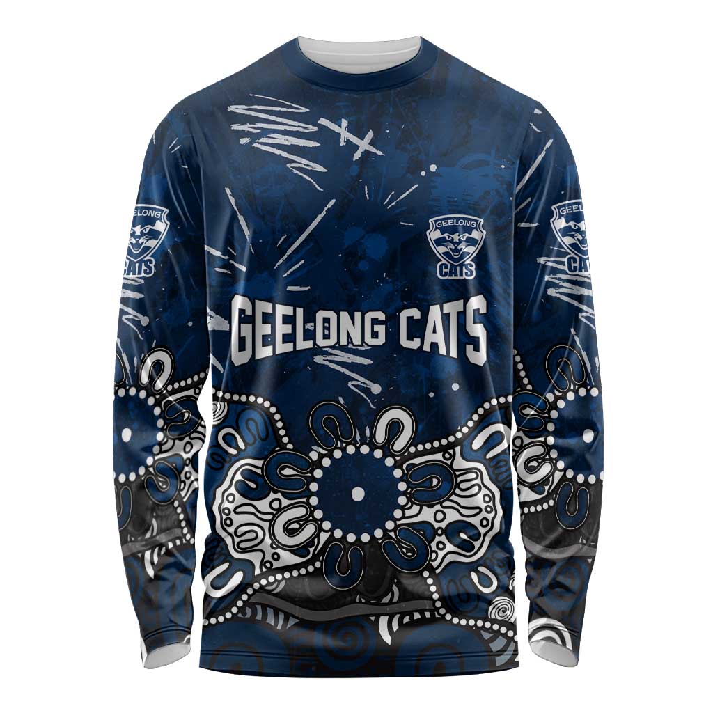 Personalized Geelong Cats Long Sleeve Shirt Aboriginal Dot Painting Graffiti Style