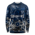 Personalized Geelong Cats Long Sleeve Shirt Aboriginal Dot Painting Graffiti Style