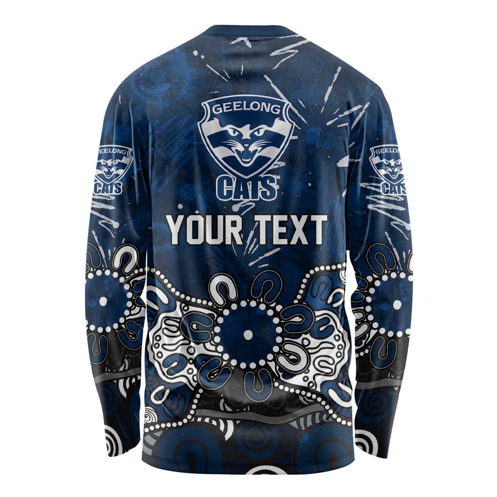 Personalized Geelong Cats Long Sleeve Shirt Aboriginal Dot Painting Graffiti Style