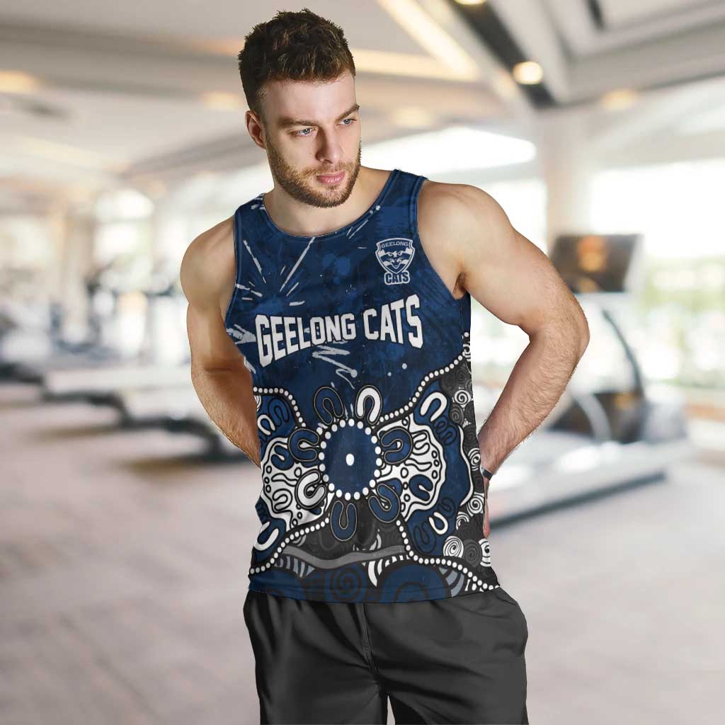 Personalized Geelong Cats Men Tank Top Aboriginal Dot Painting Graffiti Style