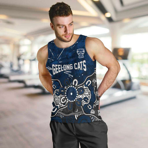 Personalized Geelong Cats Men Tank Top Aboriginal Dot Painting Graffiti Style