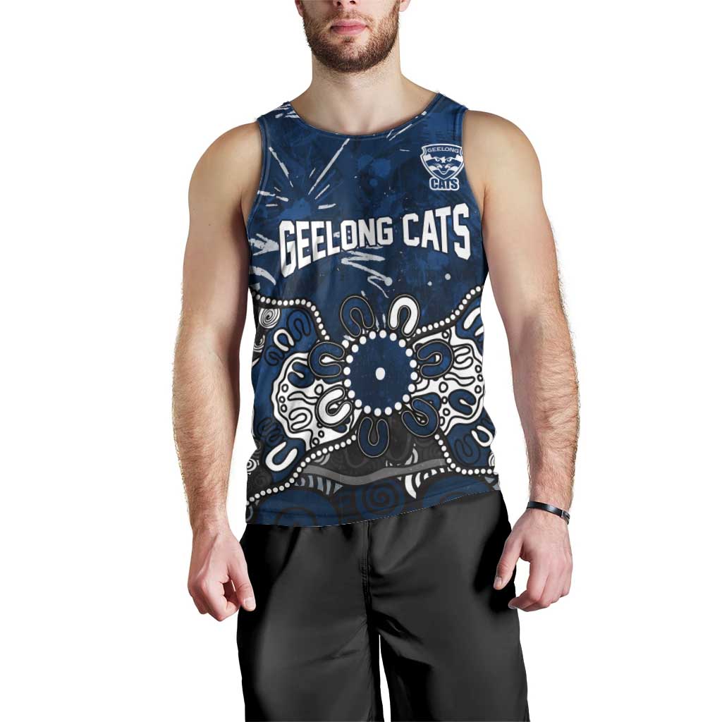 Personalized Geelong Cats Men Tank Top Aboriginal Dot Painting Graffiti Style