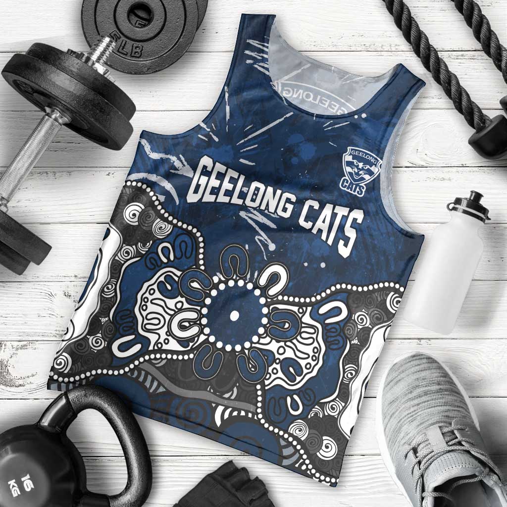 Personalized Geelong Cats Men Tank Top Aboriginal Dot Painting Graffiti Style