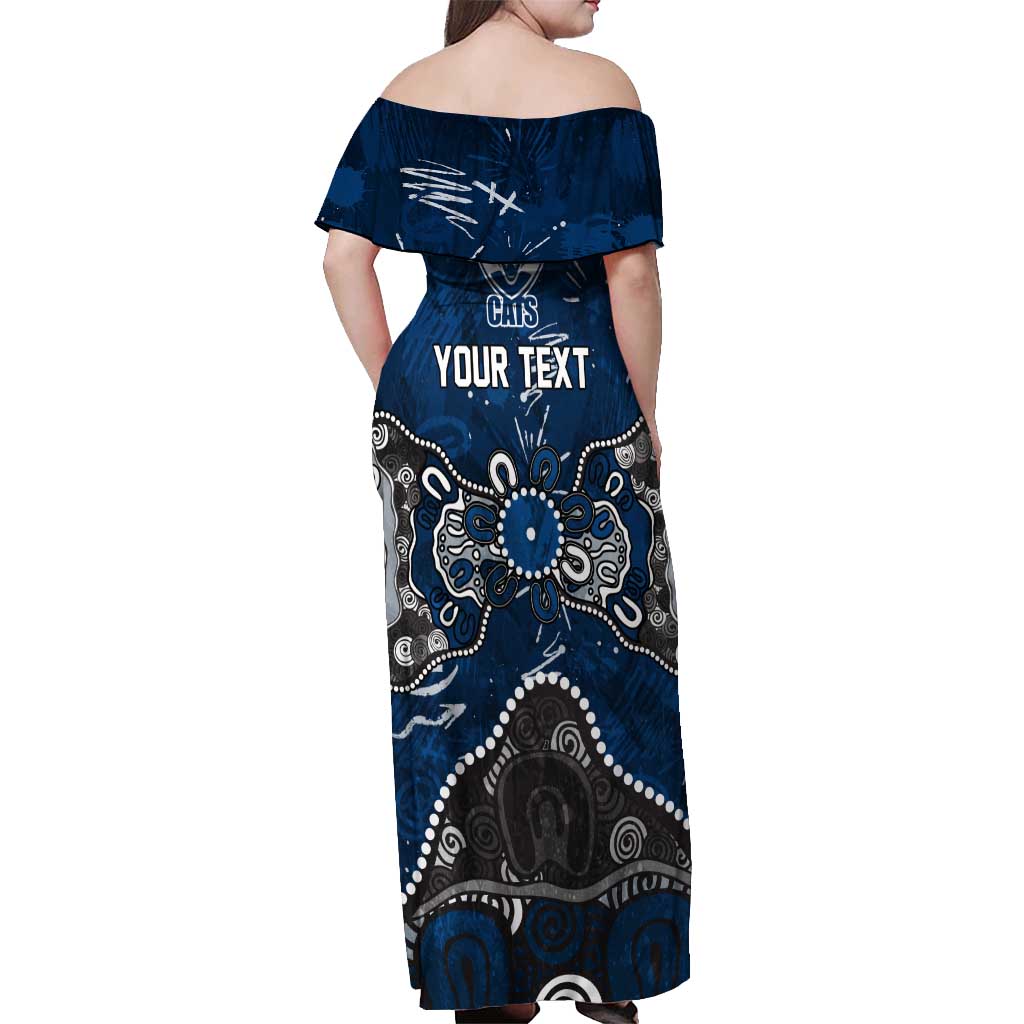 Personalized Geelong Cats Off Shoulder Maxi Dress Aboriginal Dot Painting Graffiti Style
