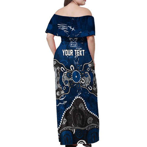 Personalized Geelong Cats Off Shoulder Maxi Dress Aboriginal Dot Painting Graffiti Style