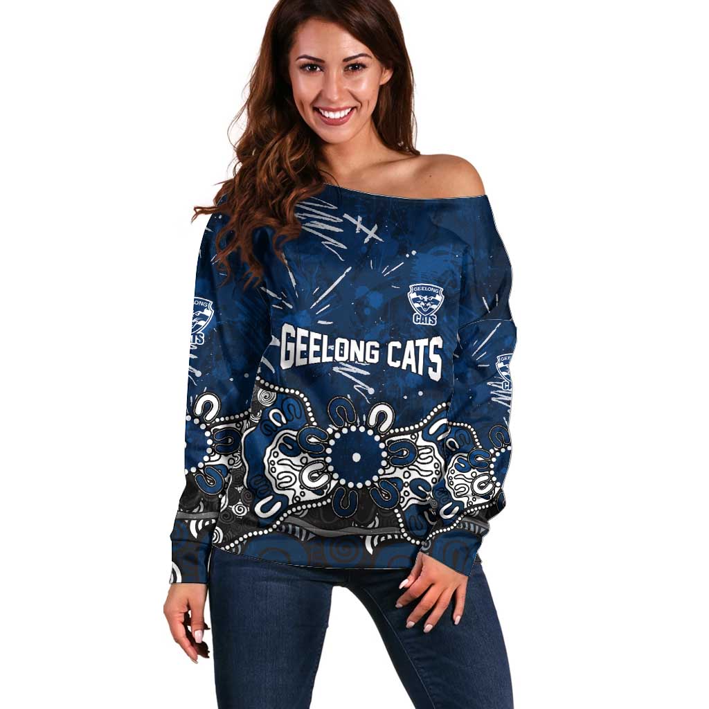 Personalized Geelong Cats Off Shoulder Sweater Aboriginal Dot Painting Graffiti Style