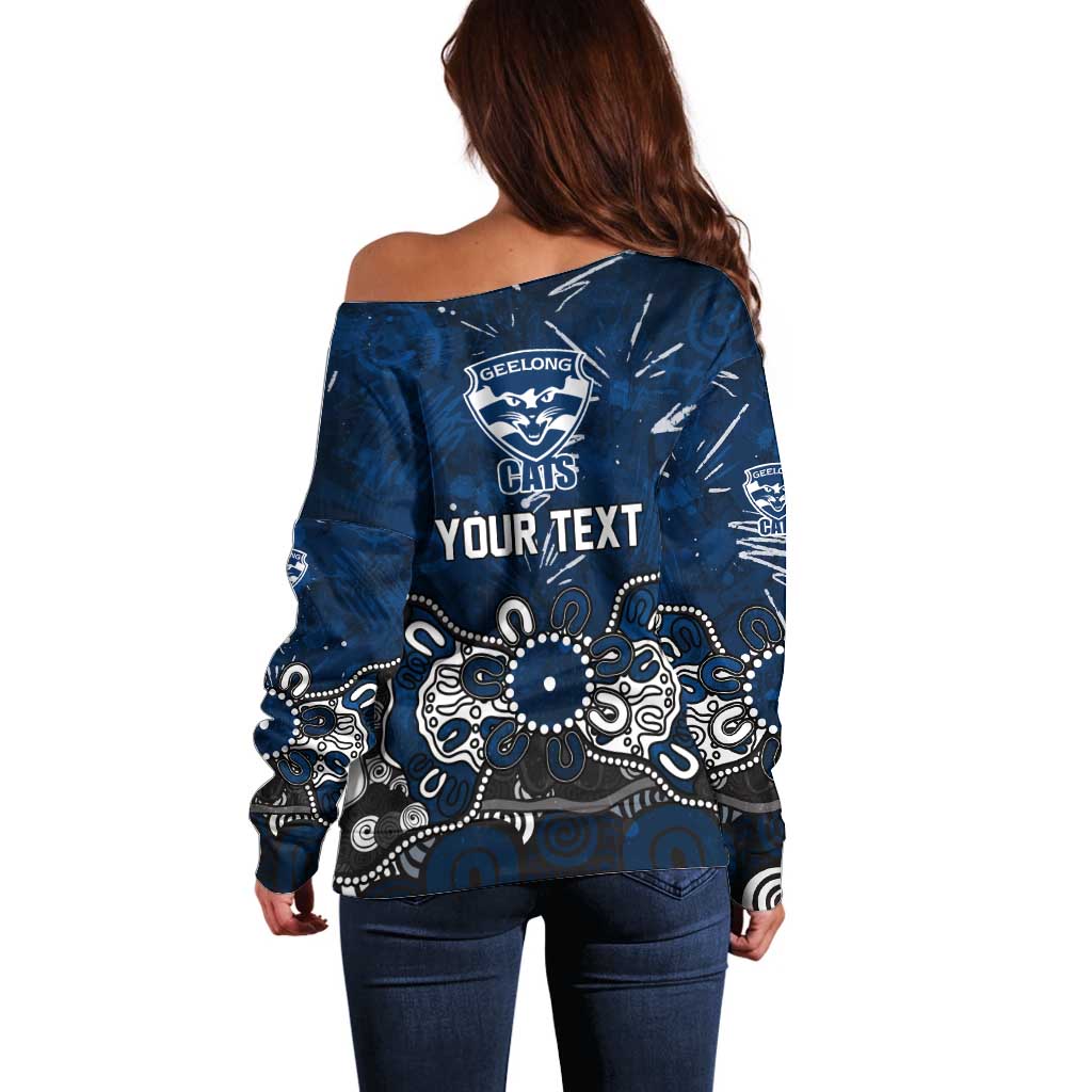 Personalized Geelong Cats Off Shoulder Sweater Aboriginal Dot Painting Graffiti Style