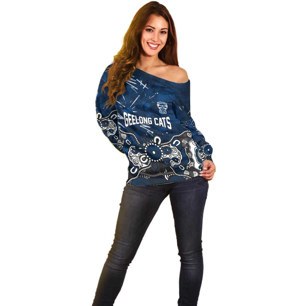 Personalized Geelong Cats Off Shoulder Sweater Aboriginal Dot Painting Graffiti Style