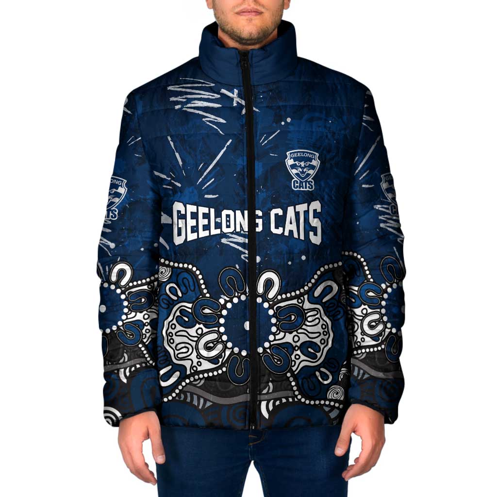 Personalized Geelong Cats Padded Jacket Aboriginal Dot Painting Graffiti Style