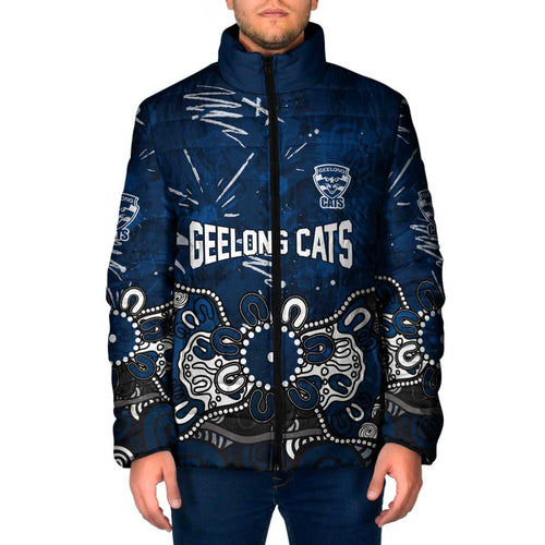 Personalized Geelong Cats Padded Jacket Aboriginal Dot Painting Graffiti Style