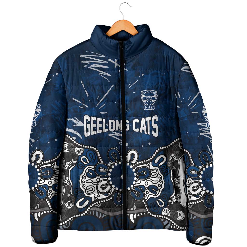 Personalized Geelong Cats Padded Jacket Aboriginal Dot Painting Graffiti Style